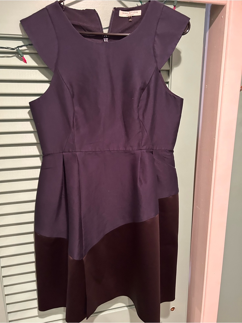 Halston Heritage Two-Tone Purple Ponte Fit-and-Flare Dress